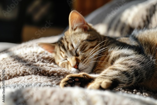 Sleeping cat on a soft blanket © InfiniteStudio