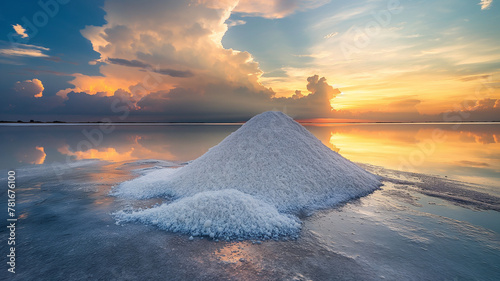 A pile of salt in a salt field. Salt is a natural product. photo