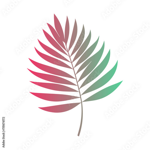Isolated green and pink palm leaf, gradient vector illustration