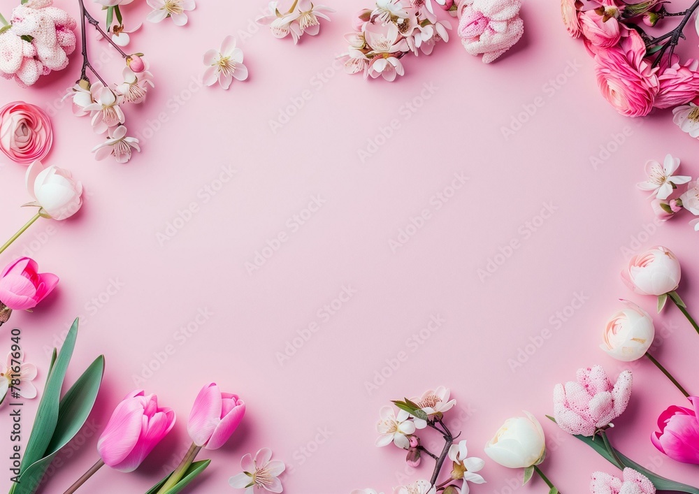 Elegant Spring Floral Arrangement on Pastel Pink Background for Invitations