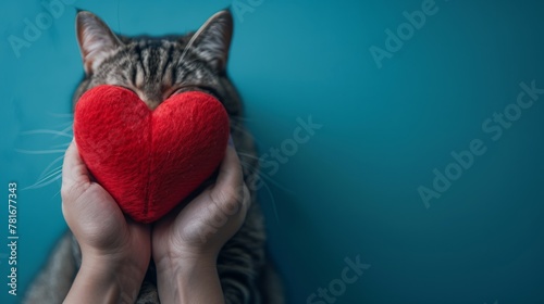 a cat with a red heart in its paws generative ai