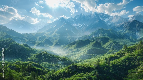 Panoramic view of a valley with towering mountains