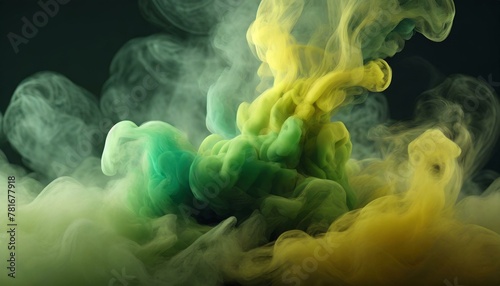 ai generative of hyper realistic of This very neat image is smoke that is integrated from green smoke and yellow smoke; there is smoke that is soft in color, namely white; The black background makes t photo