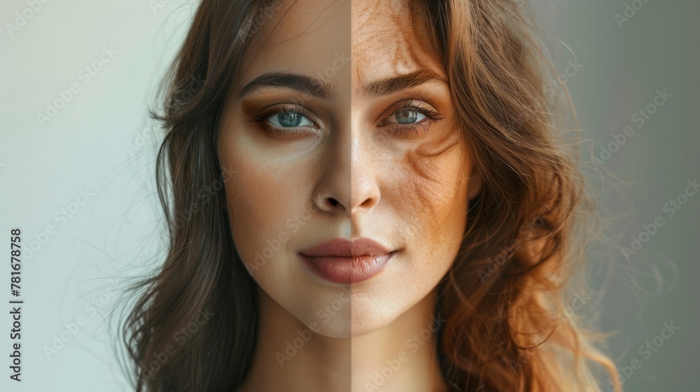 woman's face, half young, half old. generative ai woman's face, half young, half old. generative ai