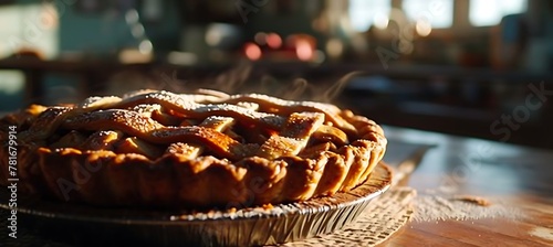 Golden-brown Perfection: A Close-up Portrait of a Rustic Apple Pie, Its Flaky Crust Glistening with Hues of Amber, Inviting the Viewer to Savor the Essence of Culinary Craftsmanship