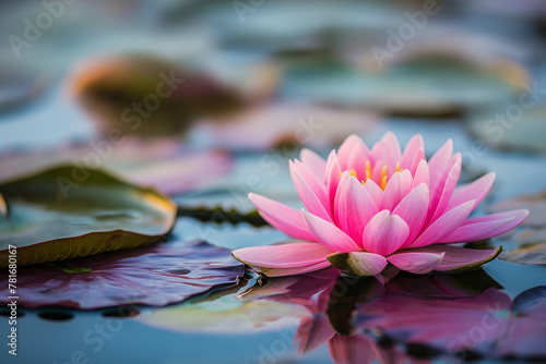 Pink lotus flowers blooming on the lake