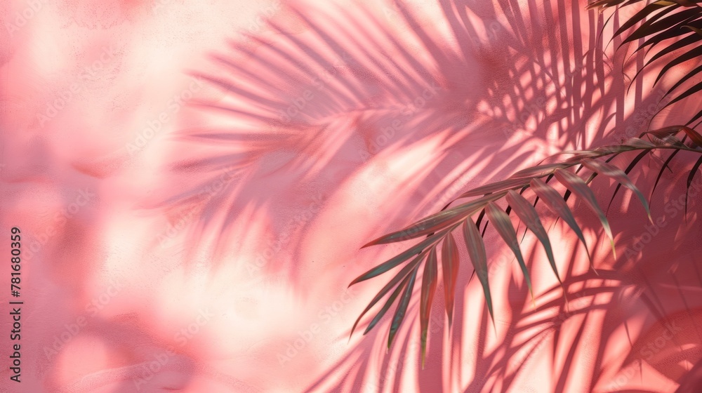 Blurred shadow from palm leaves on the light pink wall generative ai Blurred shadow from palm leaves on the light pink wall generative ai