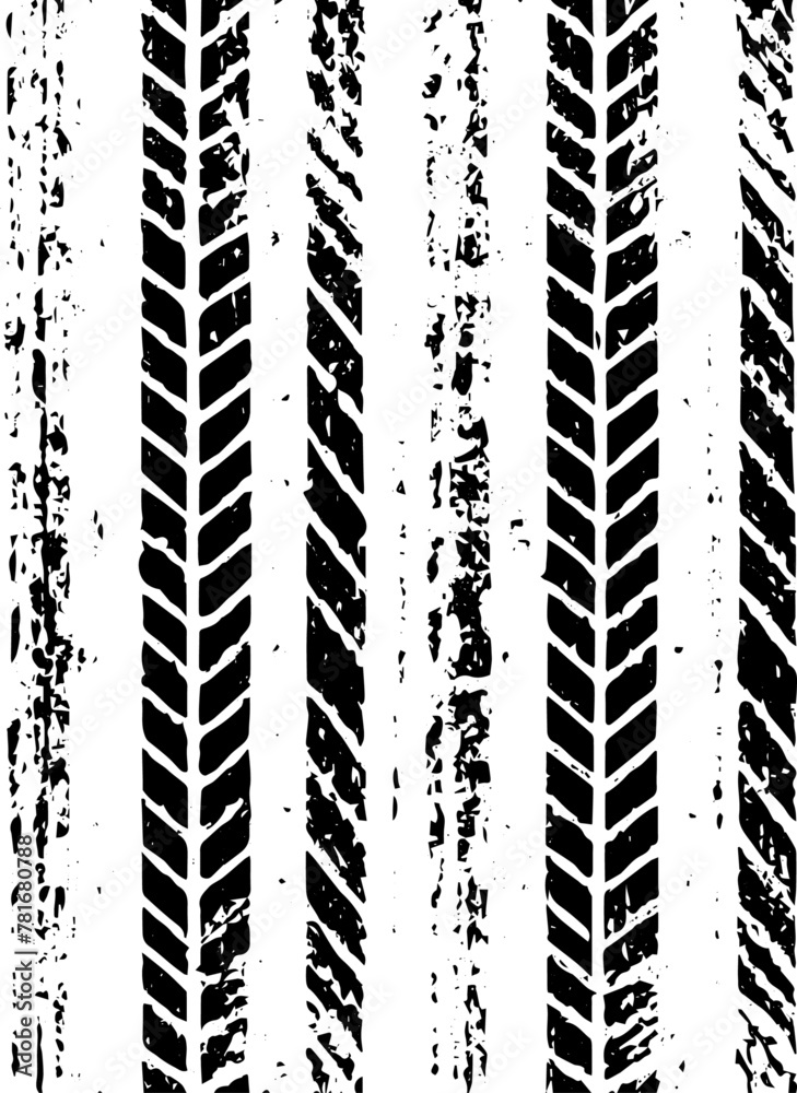black and white repeating pattern of tire tracks, grunge texture background black and white repeating pattern of tire tracks, grunge texture background