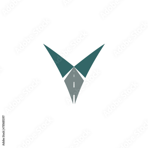 letter v logo highway road travel icon vector