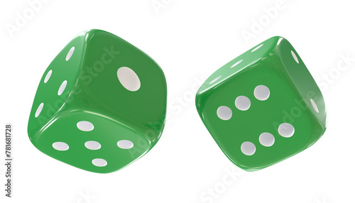 Two green dice, isolated on White