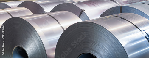 Industrial Manufacturing Concept. Rolls of Sheet Metal in a Factory. Steel Industry Concept. Rolled Steel in a Production Plant