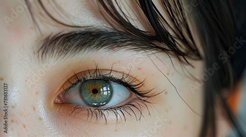 Closeup of a womans green eye with freckles  showcasing her natural beauty