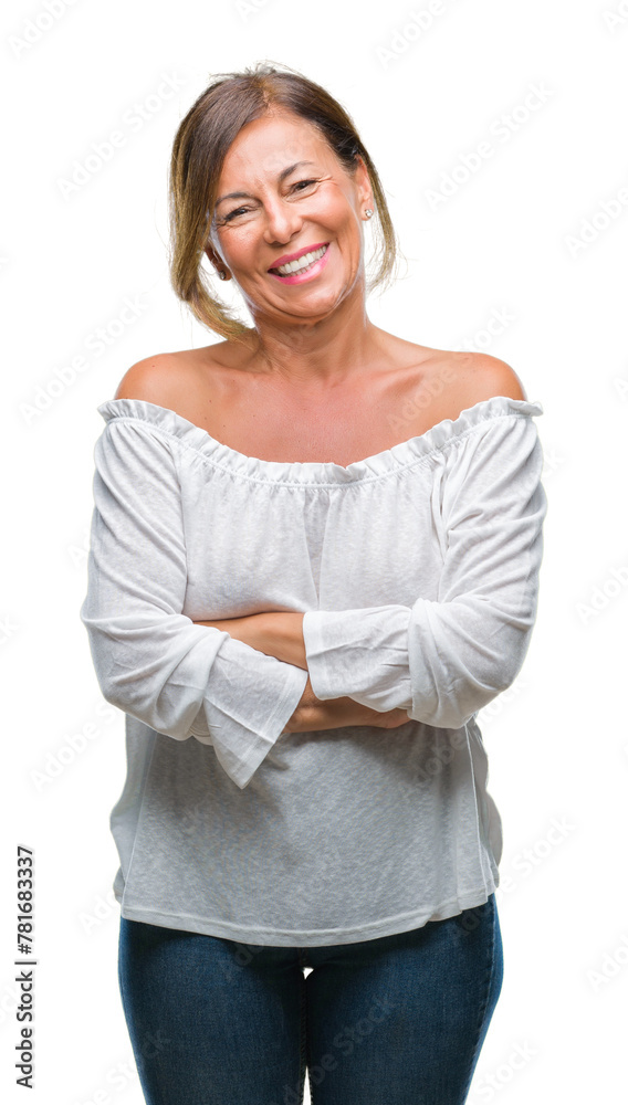Middle age senior hispanic woman over isolated background happy face smiling with crossed arms looking at the camera. Positive person. Middle age senior hispanic woman over isolated background happy face smiling with crossed arms looking at the camera. Positive person.