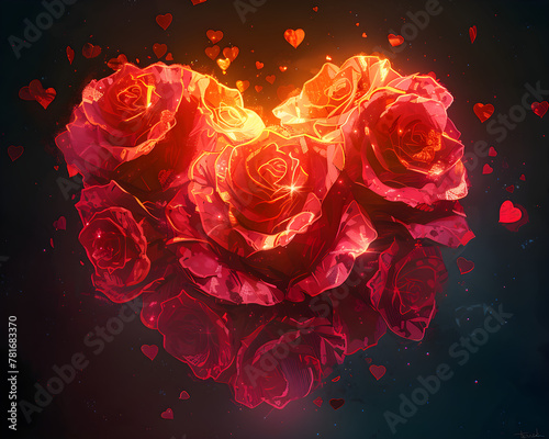 A generative illustration of a heart made of vibrant red roses, symbolizing love and passion. It can be used as a digital art piece or a romantic gift for Valentine's Day.