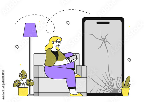 Broken glass at smartphone vector simple