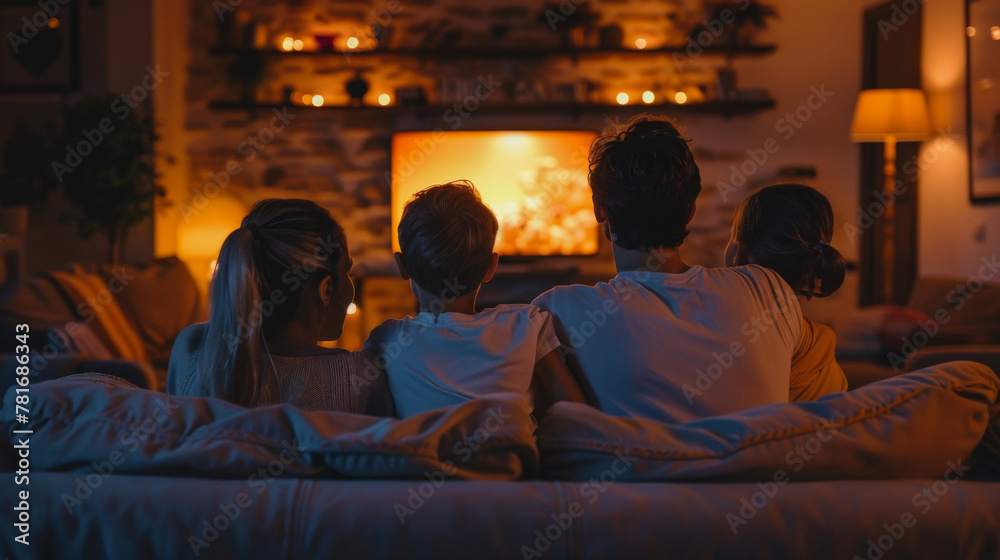 family watching a movie on a television