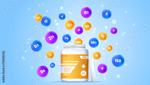 Multivitamins jar vector banner
