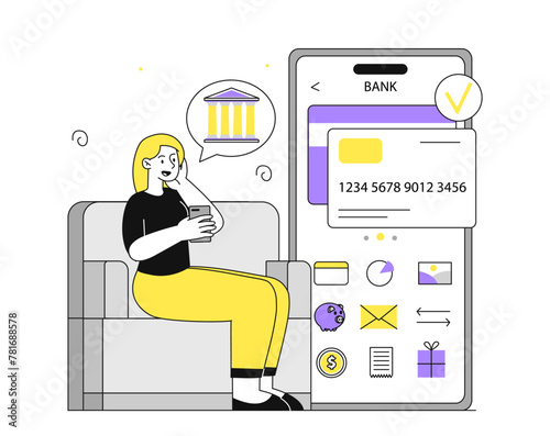 Online banking woman vector simple