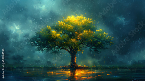 Solitary Tree in Rain
