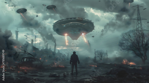 a man standing looking at ufo
