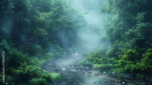 Misty Rain on Forest Path
