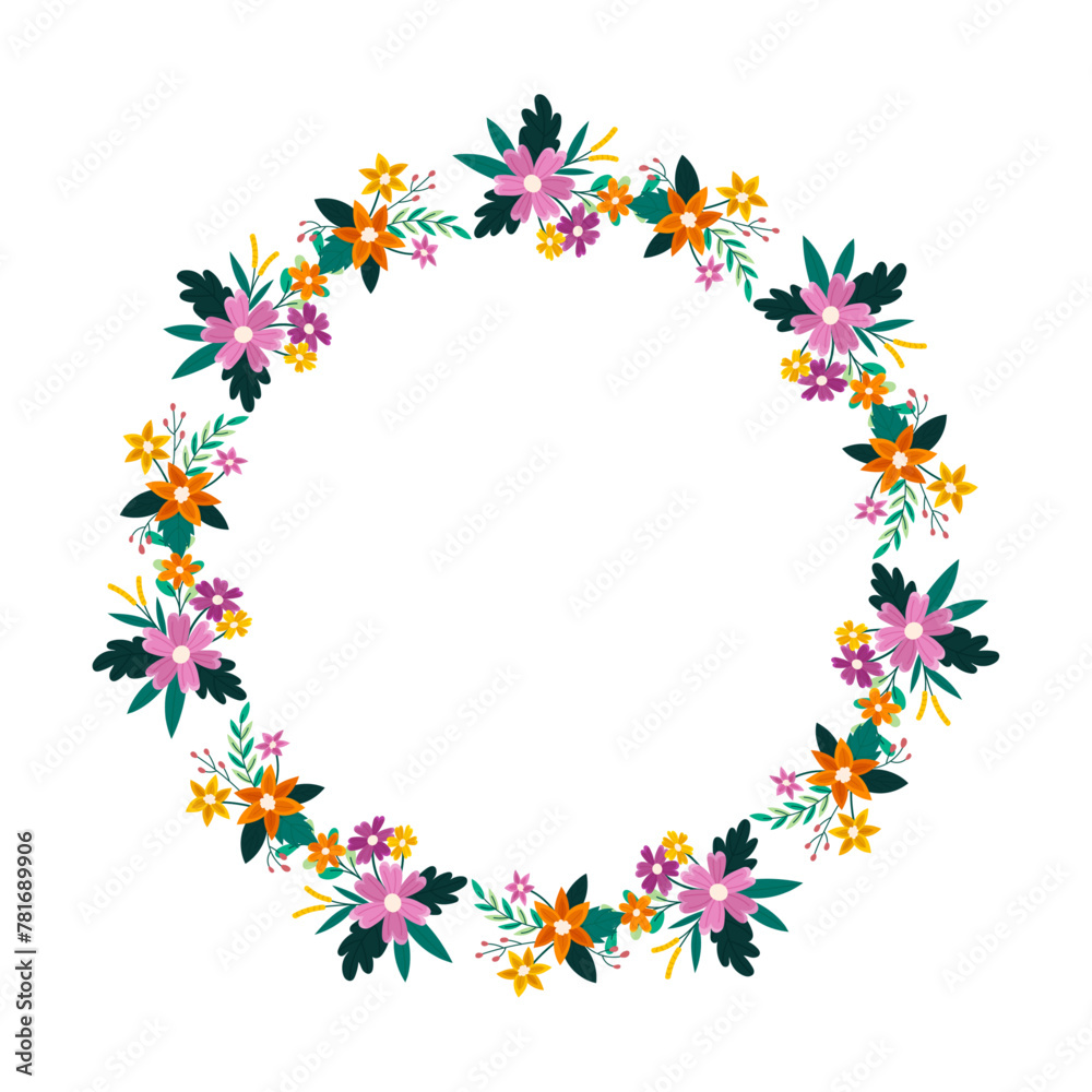 Vector hand drawn spring floral frame on white