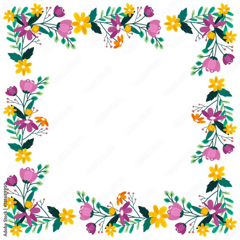 Vector hand drawn spring floral frame on white Vector hand drawn spring floral frame on white
