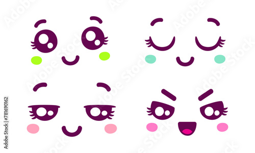 Vector hand drawn flat design kawaii face collection