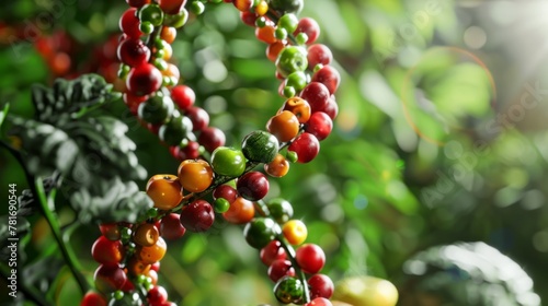 genetically modified agriculture conceptualizes fruits and vegetables as a strand of DNA generative ai