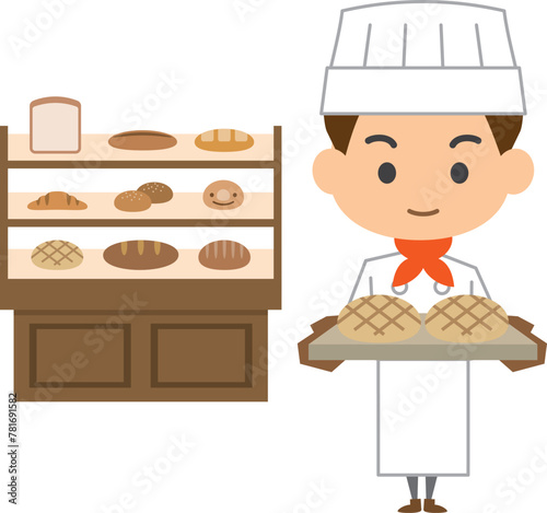 パン屋で働く男性のイメージイラスト