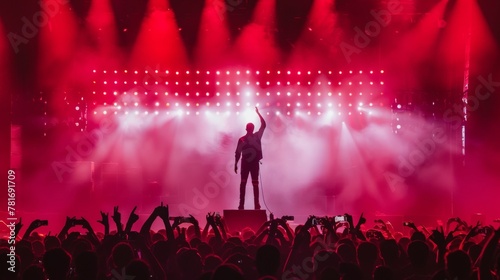 A figure stands atop a stage illuminated by bright lights and surrounded by a throng of cheering fans. In their hand a microphone symbolizing their skill in capturing and holding the .
