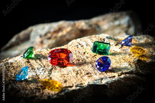 Natural Sapphire gemstone, Jewel or gems on stone background