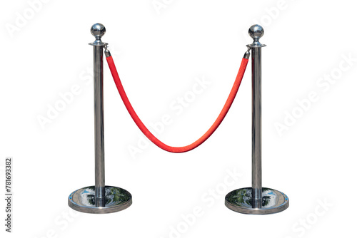 Stainless barricade with red rope isolate on white background © byjeng
