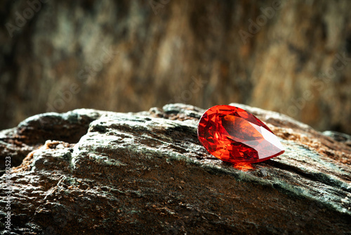 Natural Red Ruby gemstone, Jewel or gems on stone, close up shot © byjeng