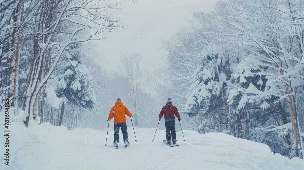 Men ski on snow in winter generative ai