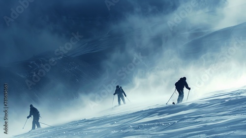 Men ski on snow in winter generative ai © Francheska