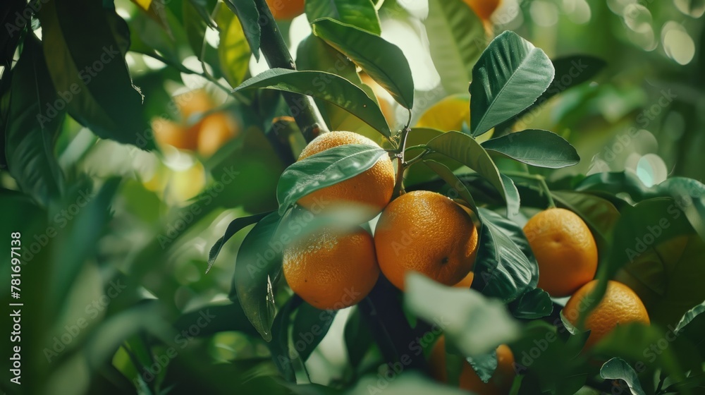 Orange fruits among lush foliage. generative ai Orange fruits among lush foliage. generative ai
