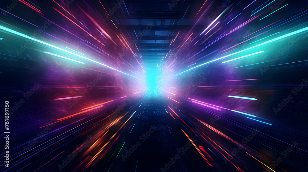 Obraz premium Digital neon light perspective tunnel abstract graphic poster web page PPT background