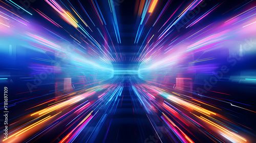 Digital neon light perspective tunnel abstract graphic poster web page PPT background © yonshan