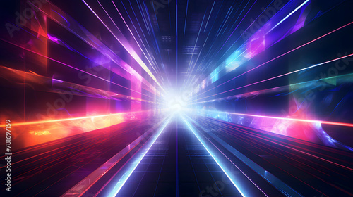 Digital neon light perspective tunnel abstract graphic poster web page PPT background