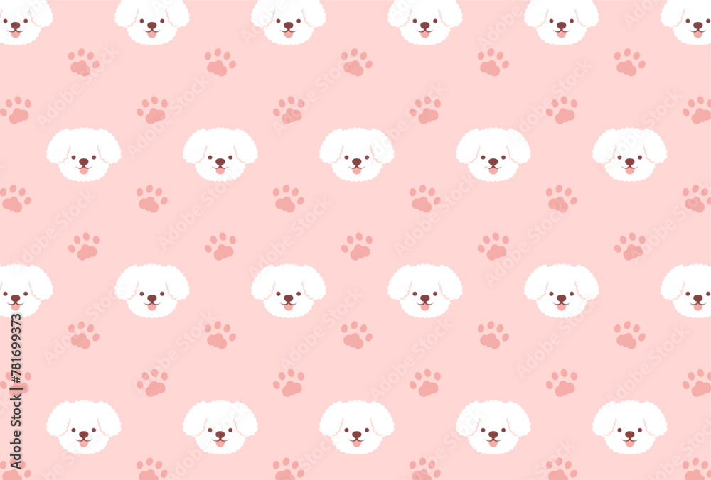 seamless pattern with white Toy Poodles and paws for banners, cards, flyers, social media wallpapers, etc.