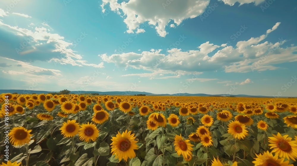Fototapeta premium Sunflower field with blue sky generative ai