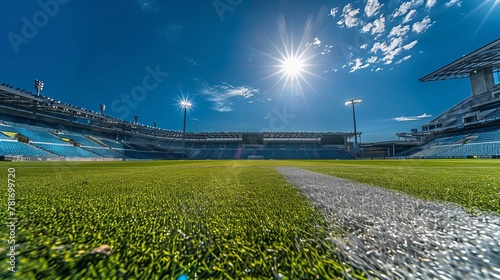 soccer stadium, blue sky, ultra realistic, very sharp