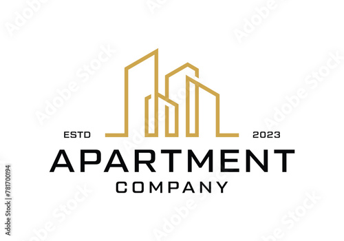 apartment building line art logo icon vector illustration design