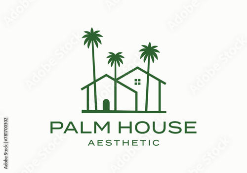palm tree house logo icon vector design illustration