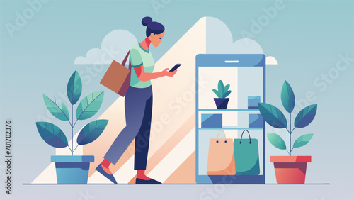 An image of a person scrolling through a shopping app on their phone but instead of adding items to their cart impulsively they are carefully