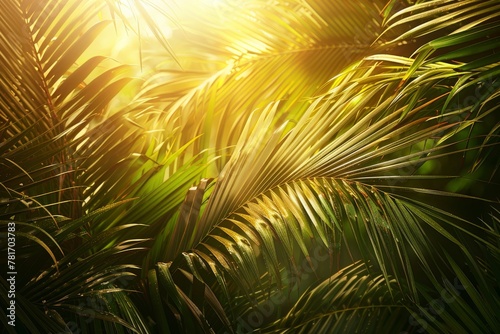 Palm leaves against the setting sun