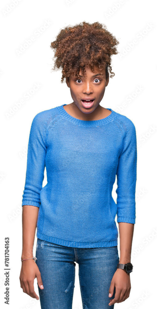 Beautiful young african american woman over isolated background afraid and shocked with surprise expression, fear and excited face. Beautiful young african american woman over isolated background afraid and shocked with surprise expression, fear and excited face.