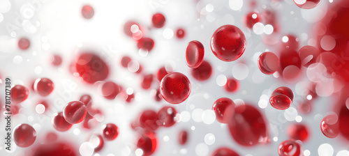 red cells is seen floating on liquid surface, blur panorama, medical domain,Microscopic bacteria and viruses, micro view , white background