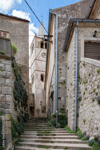 Typical old town scene in the medieval village of Plomin, Croatia photo